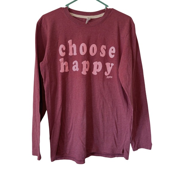 Live And Tell Other - 3/$20 Choose Happy Long Sleeve Tee - Dusty Dark Pink